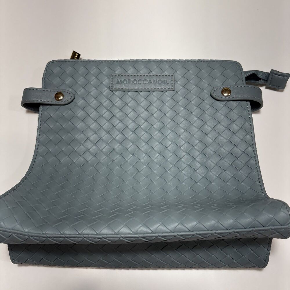 Moroccanoil Light Blue Woven Clutch Zip Gold Hardware Women Make Up Bag
